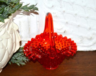 Vintage Fenton Light Pink Cranberry Opalescent Hobnail Glass Basket ...