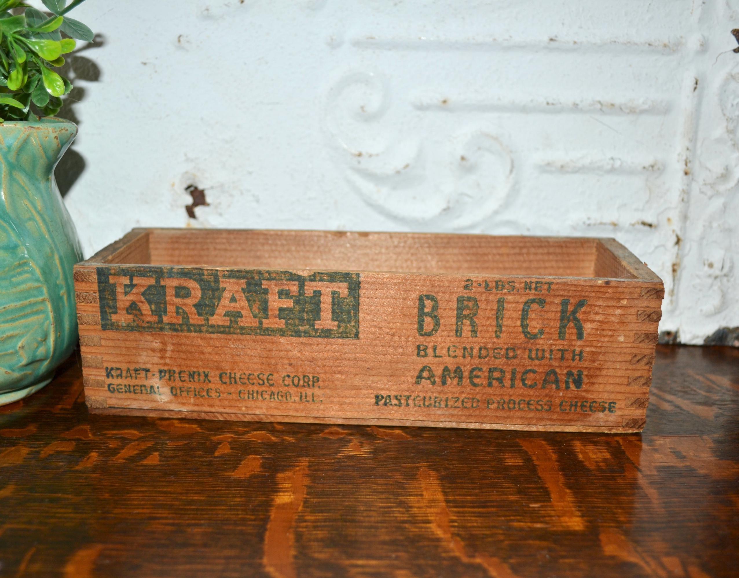 Vintage Kraft Phenix Cheese Wood Box, Dovetail Corners, Farmhouse