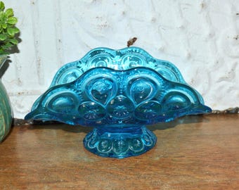 LE Smith Blue Moon and Stars Footed Banana Bowl Collectable Glassware