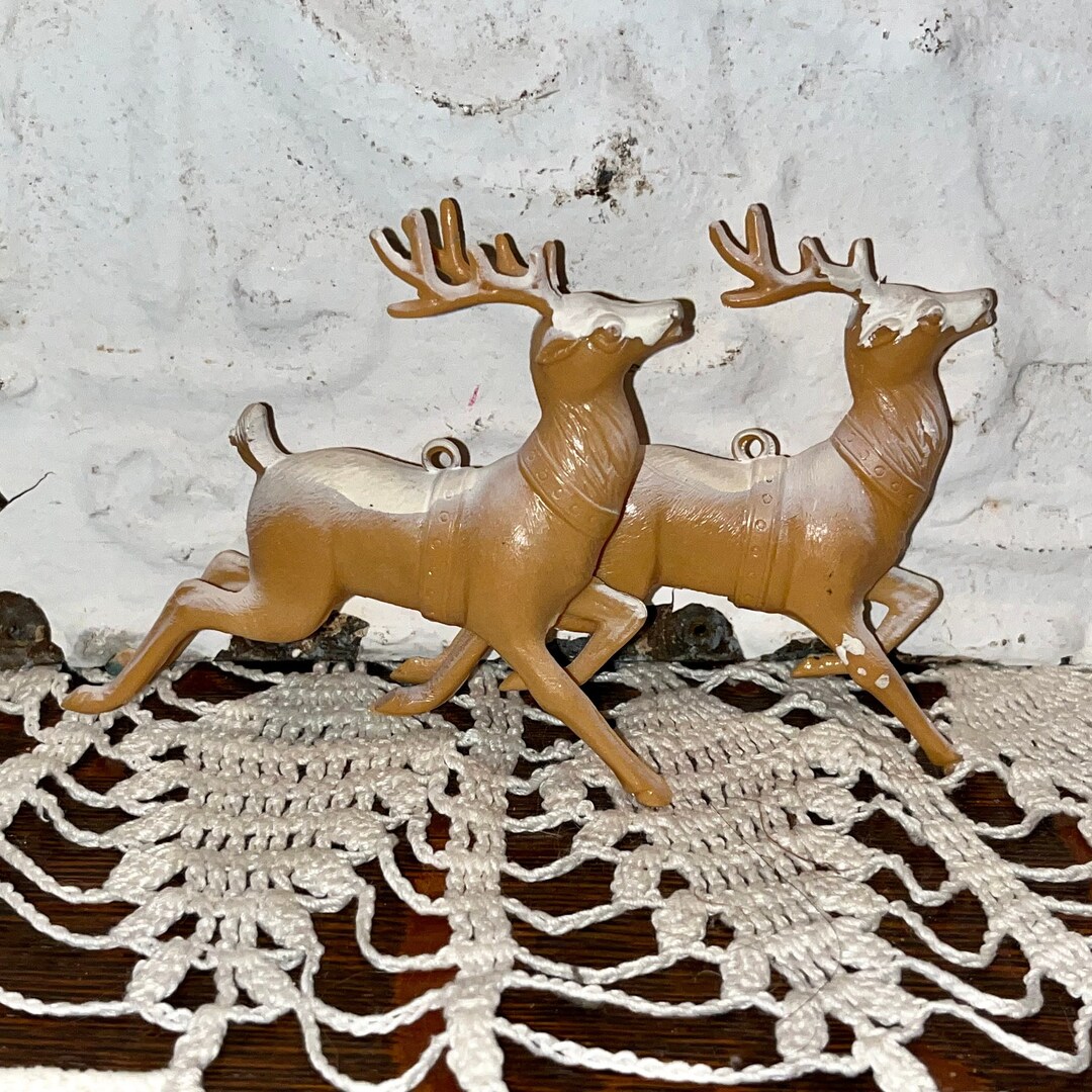 Vintage Christmas Reindeer Set of 2 Plastic Deer Christmas Etsy