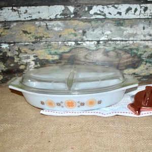 Pyrex Town & Country Divided Dish Casserole Orange Pyrex