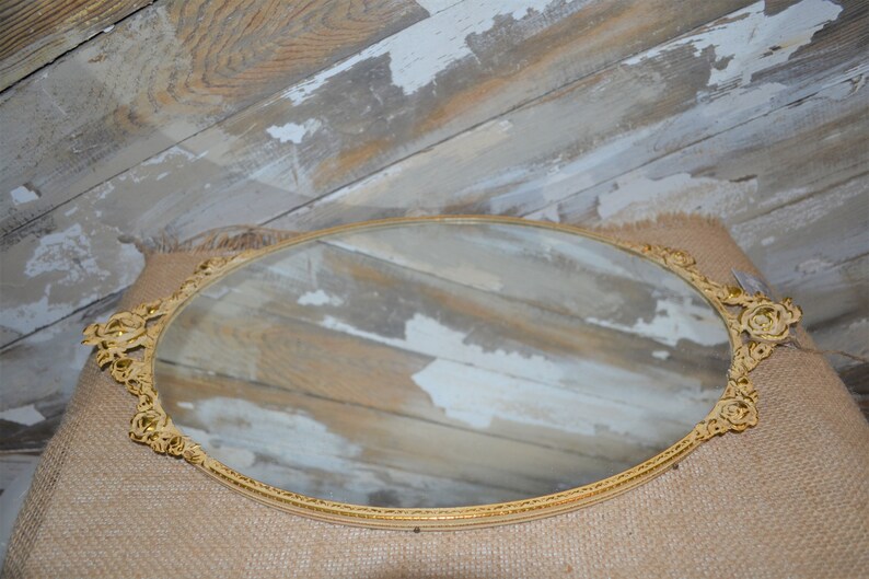 Vintage Gold Rose Mirror Tray Vanity Rose Mirror Tray Vanity Vintage