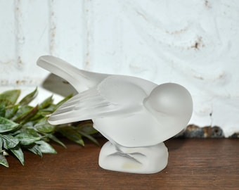 Lalique Sparrow Bird Coloreux Signed French Frosted Crystal Head Under Wing