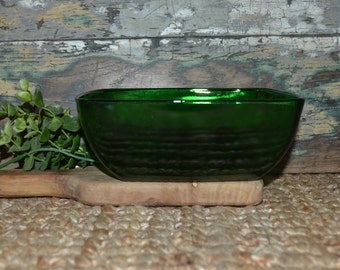 Forest Green Charm Serving Bowl Fire King Bowl Square