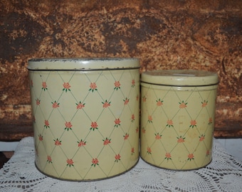 Vintage Red Floral Canisters Set 2 Red Kitchen Storage