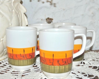 Vintage Galaxy Mug Set of 5 Casual Cream Stoneware | MCM Speckled Coffee Cups | Mid Century Modern Kitchen Drinkware Set