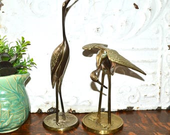 Juego de 2 grullas de latón / Pájaros de latón vintage / Decoración del hogar
