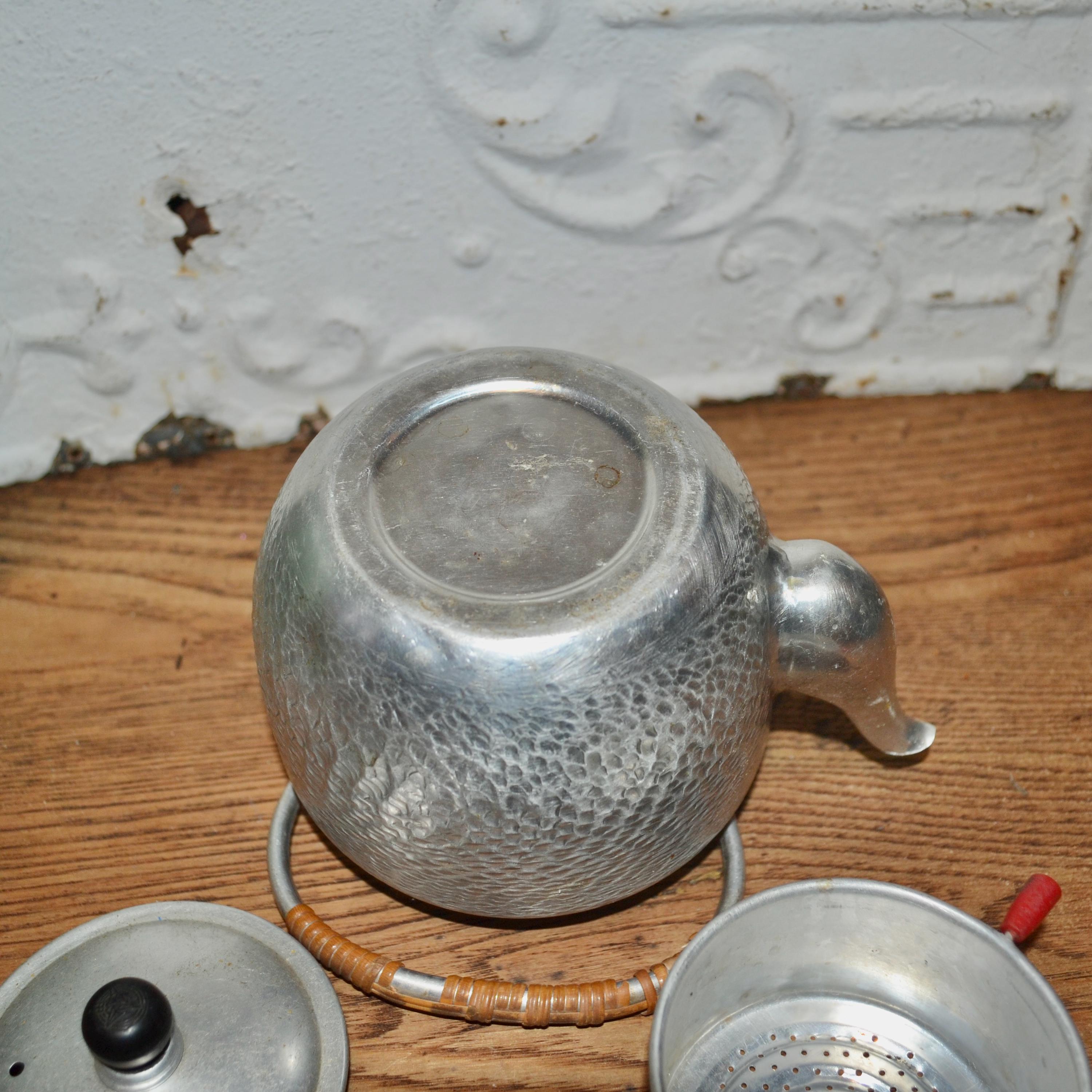 Grease Teapot Canister Aluminum Single Serve Kettle Vintage