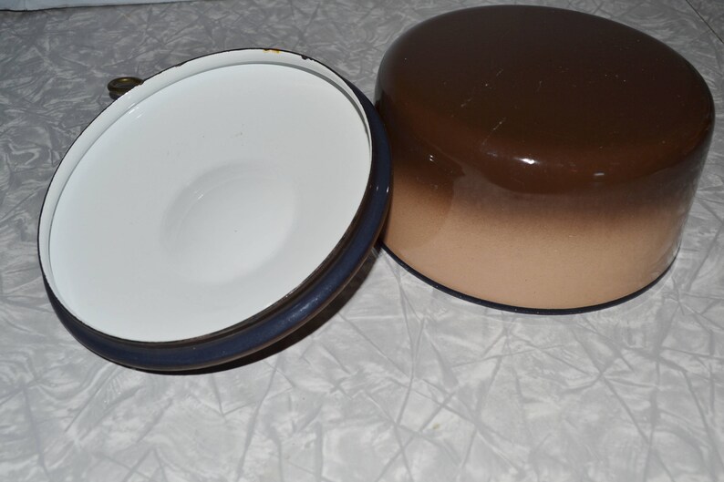 Brown Enamel Sauce Pan Wood Handle Enamel Pan Vintage Etsy