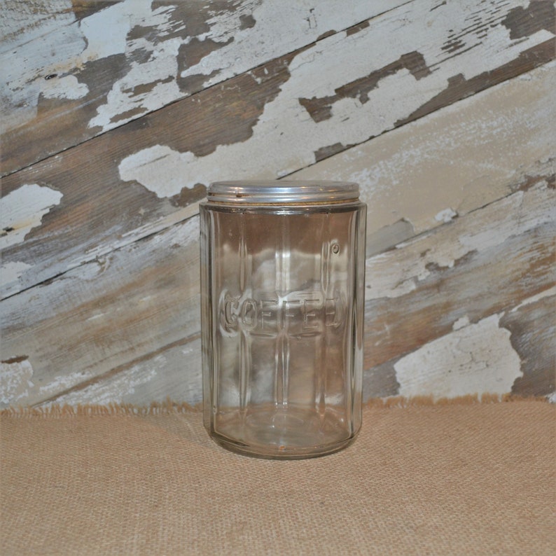 Hoosier Coffee Canister Jar Paneled Large Storage Container Vintage Kitchen Depression Glass
