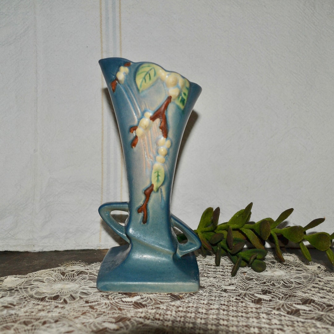 Roseville Snowberry Vase Vintage Double Handle Pottery Vase Etsy