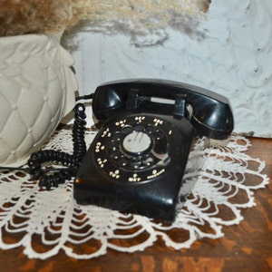 Vtg Black Rotary Telephone Vintage Office Phone