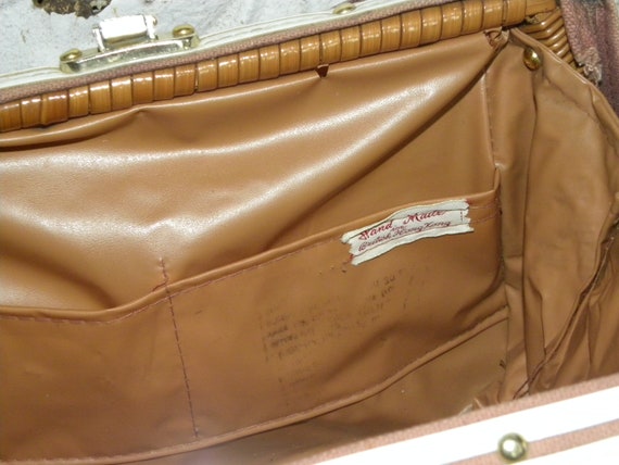 Vintage Wicker Leather Handbag Woven Purse 60s Ma… - image 5