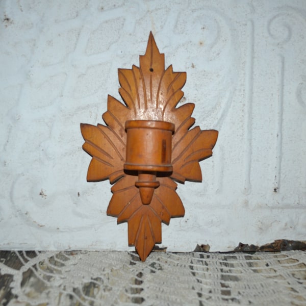 Leaf Wood Match Safe Hand Carved Victorian