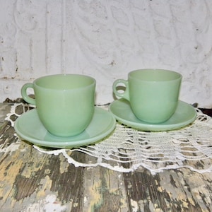 Fire King Jadeite St. Dennis Cup & Saucer Set of 4 C Handle Cup