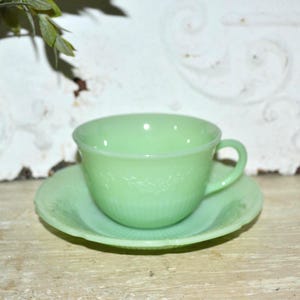 Fire King Jadeite Alice Tea Cup & Saucer Set