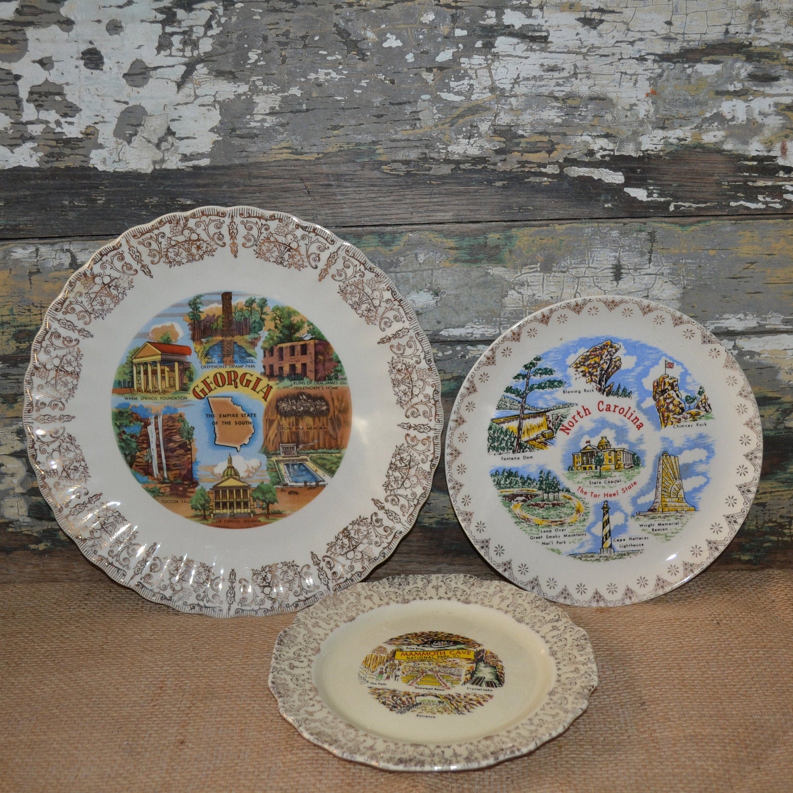 Vintage State Souvenir Plate set of 3 Instant Collection Etsy
