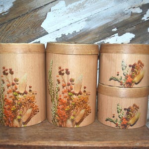 Chein Blumenstrauß Behälter 4er Set Holzimitat Korb Boho 70er Jahre