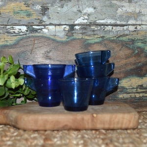 Akro Agate Cobalt Children&#39;s Dish Set of 6 Blue Toy Cup Glass Set