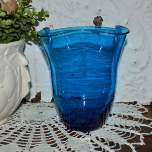 Blenko 404S Vase Blue Art Glass Handkerchief Vase Mid Century
