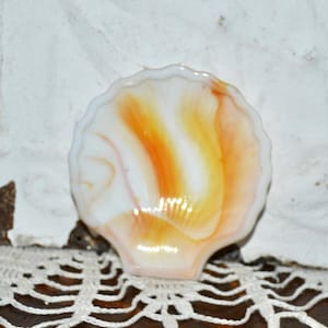 Akro Agate Shell Trinket Dish Orange Marbled  Swirl