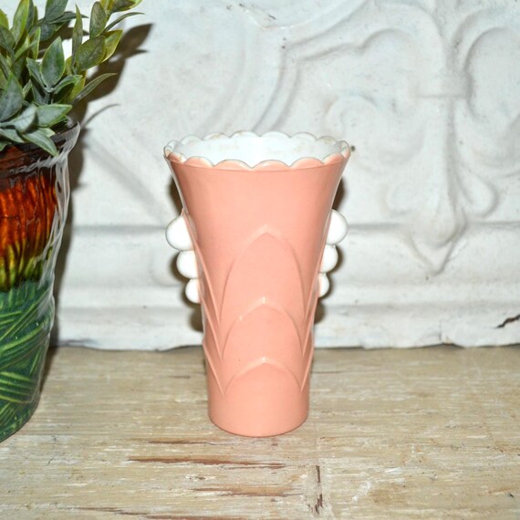 Fire King Pink Vase, Vintage Art Deco Vitrock Scalloped Bud Vase