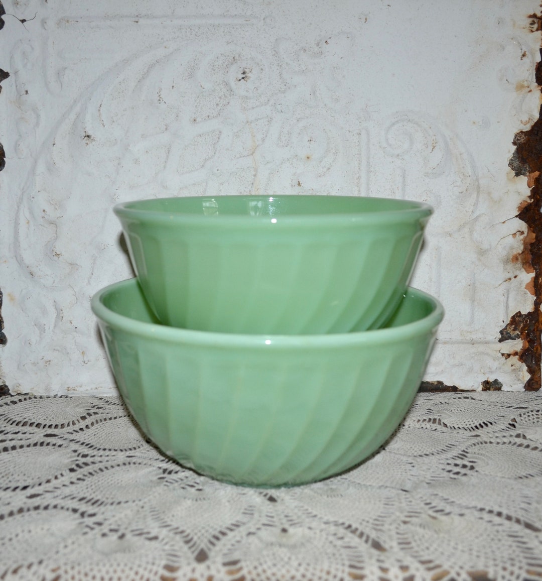 Jadeite Mixing Bowls Set of 2 Fire King Nesting Bowls Fire Etsy