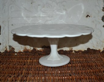 Milk Glass Pedestal Cake Plate Scalloped