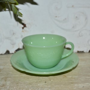 Fire King Jadeite Alice Tea Cup Saucer Set Green Tea Cup