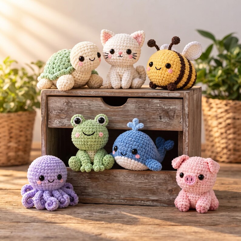 No Sew Amigurumi Crochet Pattern Bundle | 7 in 1 Mini Animal Plushies ...