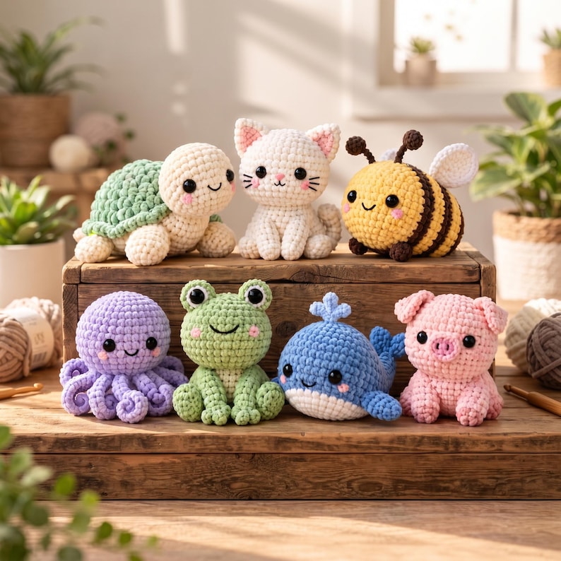 No Sew Amigurumi Crochet Pattern Bundle | 7 in 1 Mini Animal Plushies ...