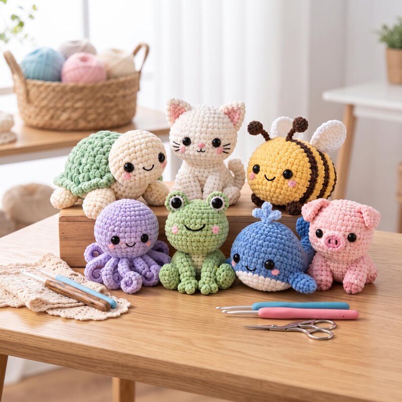 No Sew Amigurumi Crochet Pattern Bundle | 7 in 1 Mini Animal Plushies ...