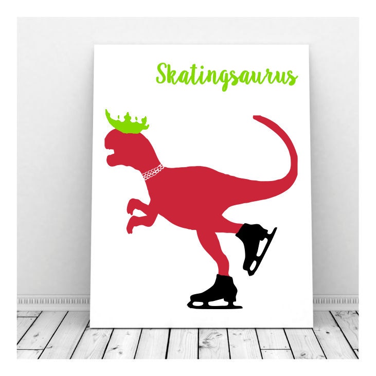 8 x 10 inches skating dinosaur art print allosaurus etsy
