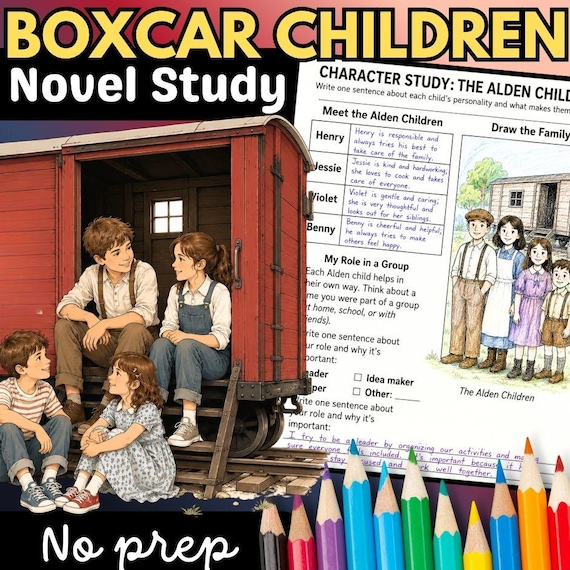 The Boxcar Children Novel Study Worksheets | Reading Comprehension, Vocabulary, Writing, Character Study, Reflection & Activities Grades 2-5