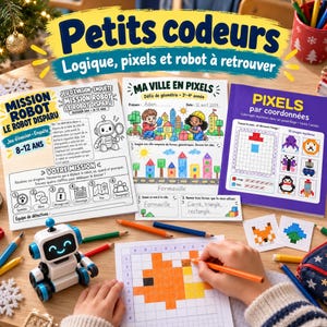 French Coding Activities for Kids, Heure du code, Escape Room Robot, Ma ville en pixels, Coordinate Grid Mystery Pictures, Pixel Art