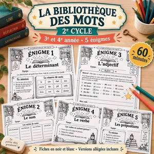 Escape Room FRANÇAIS Classes de Mots 2e Cycle, Jeu d'Évasion Grammaire 3e-4e Année, Déterminant Nom Adjectif Verbe Préposition, PDF