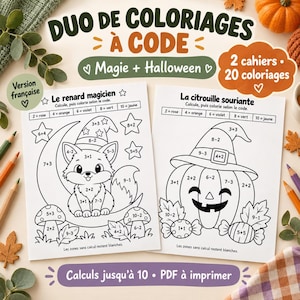 Französisches Color-by-Code-Bundle, Duo de Coloriages à Code, Magie und Halloween, 20 Coloriages Magiques, Addition Subtraction to 10 PDF