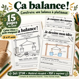 Ça balance ! Défi STIM 3e 4e année, Construire une balance à plateaux, French Science STEM Challenge, Sciences 3e année, Matériel récupéré