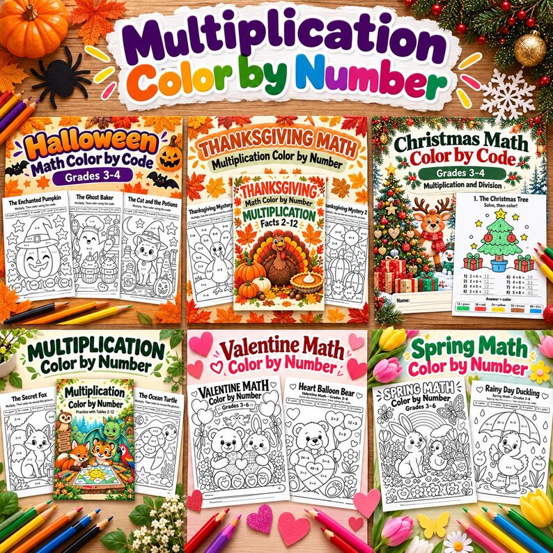 Multiplication Color by Number Bundle, Times Tables Practice All Year ...