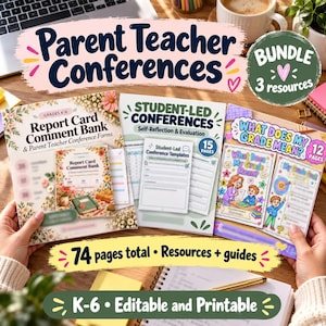 Parent Teacher Conference Bundle, Report Card Comments, Student Led Conference Forms, Report Card Goal Setting, Editable K-6