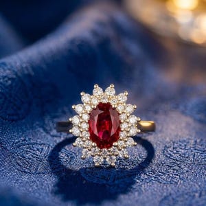 Gold Plated Ruby Ring, 925 Sterling Silver Ruby Ring, Oval Ruby Solitaire Ring, July Birthstone Jewelry, Dainty Stacking Ring for Women