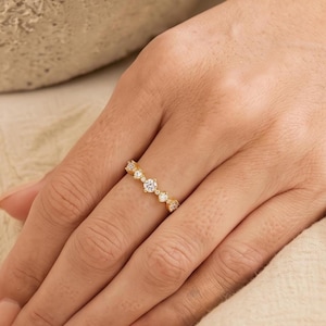 Dainty Cluster CZ Ring, 14K Gold Plated, Floral Promise Ring for Her, Minimalist Ring, 925 Sterling Silver, Stacking Band, Gift For Women