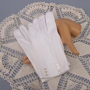 Vintage White Cotton Gloves with Button Detail