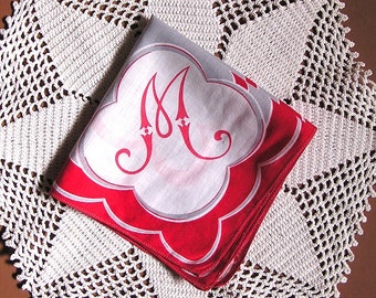 Monogram " M " Hanky . Vintage Ladies Handkerchief . Initial M Hanky