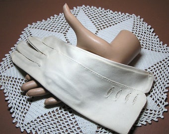 Vintage Beige Cotton Gloves, openwork stitch detail,  never worn