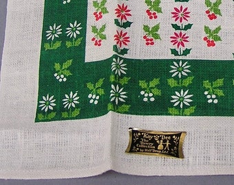 Vintage Christmas Holly & Poinsettia Tea Towel . Kay Dee  . The Dowry Collection