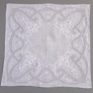 Vintage White Wedding Handkerchief with Embroidery Drawnwork Openwork