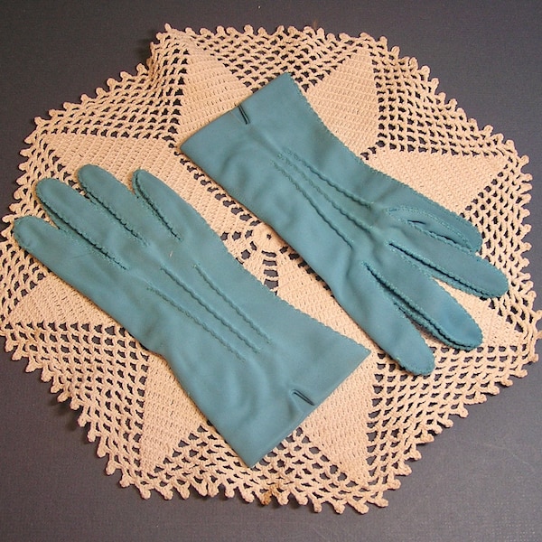 Vintage Blue Nylon Gloves . Hansen Gloves . Nylasuede