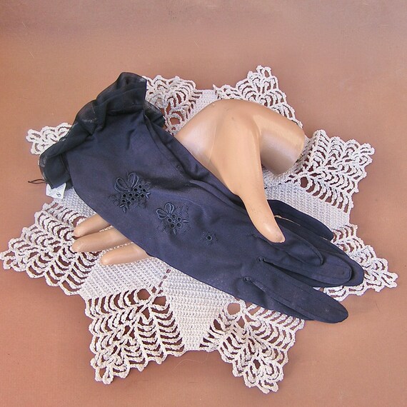 Vintage Dark Navy Blue Nylon Gloves . Lady Gay - image 1