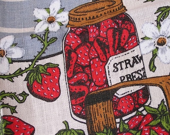 Vintage Strawberry Crystal Linen Tea Towel unused with original sticker Strawberries Fruit Kitchen Towel